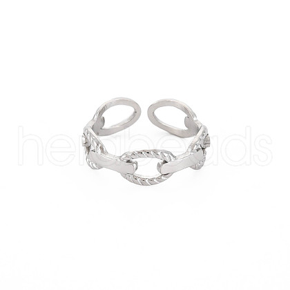 304 Stainless Steel Cable Chain Shape Open Cuff Ring for Women RJEW-S405-178P-1