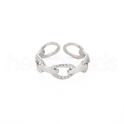 Non-Tarnish 304 Stainless Steel Cable Chain Shape Open Cuff Ring for Women RJEW-S405-178P-1