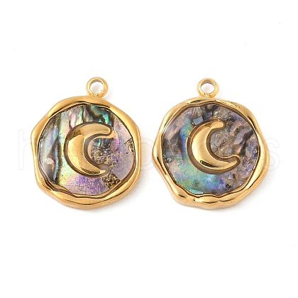 304 Stainless Steel Pave Natural Paua Shell Pendants STAS-F319-02A-G01-1