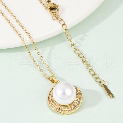 Half Round Brass Micro Pave Cubic Zirconia Pendant Neckalces for Women NJEW-C076-07G-1