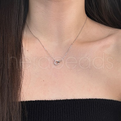 Round Ring 925 Sterling Silver Pave Cubic Zirconia Pendant Necklaces for Women NJEW-F338-05P-1