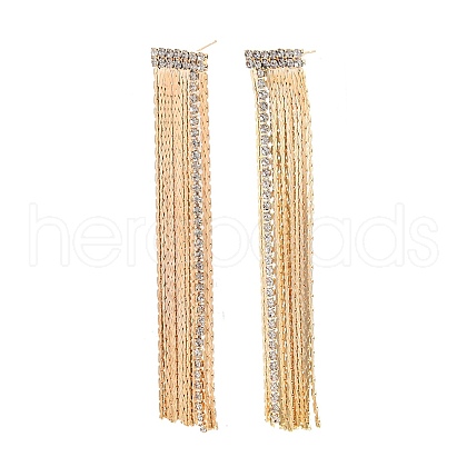 Clear Cubic Zirconia Chain Tassel Dangle Stud Earrings X-EJEW-G321-19G-1