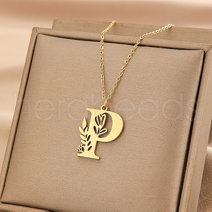 Flower Letter Stainless Steel Initial Pendant Necklaces for Women Men FS-WGF85E2-26-1