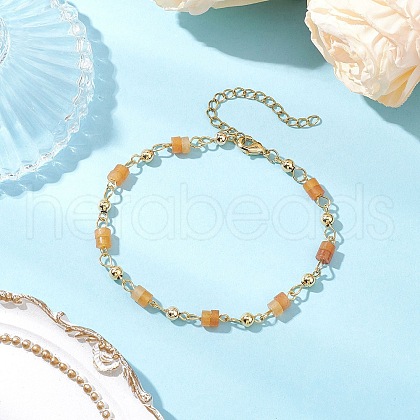 Brass Natural Red Aventurine Link Bracelets for Women BJEW-JB11683-04-1