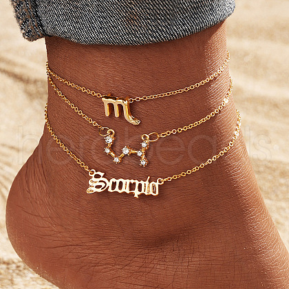 Alloy Crystal Rhinestone 3 Layer Constellations Link Chain Anklets for Women FS-WGFDDF7-10-1