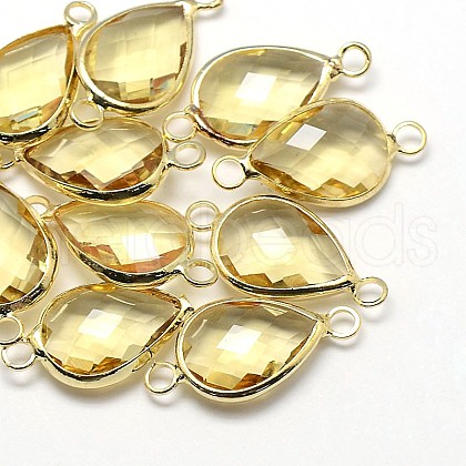 Golden Tone Brass Glass Teardrop Links connectors GLAA-J010A-HF17-G-1