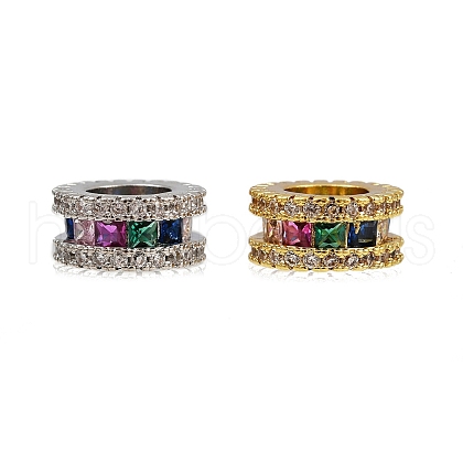 Flat Round Rack Plating Brass Cubic Zirconia European Beads KK-L236-10G-1