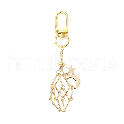 Brass Macrame Pouch Empty Stone Holder Pendant Decoration HJEW-JM03303-01-1