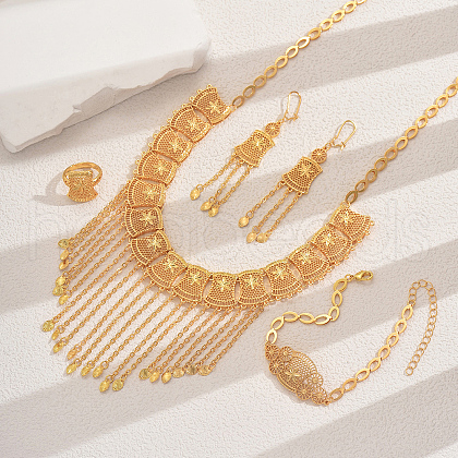 Luxurious Alloy Tassels Bracelets & Earrings & Necklaces & Rings Sets for Women's Banquet Wedding Engagement KG6183-1