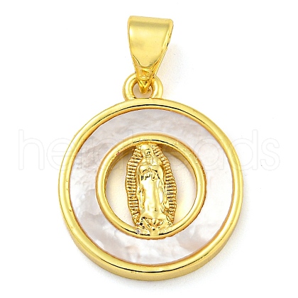 Real 18K Gold Plated Brass Pendants with Shell KK-D534-05G-01-1