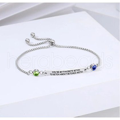 304 Stainless Steel Micro Pave Cubic Zirconia Box Chain Slider Bracelets FS-WGC99B9-13-1