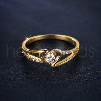Heart Brass Micro Pave Clear Cubic Zirconia Finger Rings FS-WG243FC-05-1
