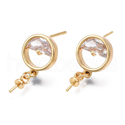 Brass Micro Pave Cubic Zirconia Stud Earring Findings KK-N233-138-1