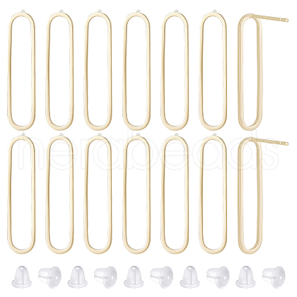 BENECREAT 10Pcs Hollow Oval Rack Plating Brass Stud Earring Findings KK-BC0013-46B-1