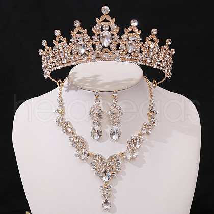 Teardrop & Moon Alloy Rhinestone Pendant Necklace & Stud Dangle Earring & Crown Headbands FS-WG0A8BD-09-1