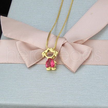Brass Pave Heart Cubic Zirconia Girl Pendant Box Chain Necklaces FS-WGE547A-04-1