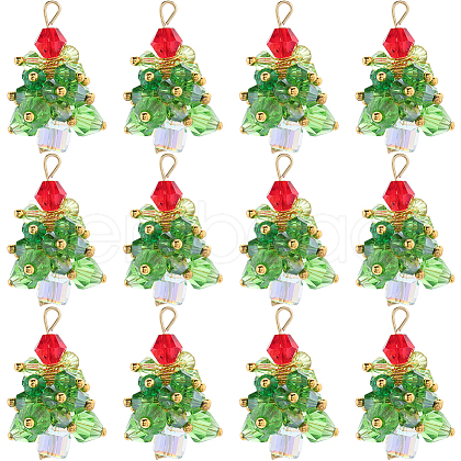 SUNNYCLUE 20Pcs Christmas Tree Glass Pendants FIND-SC0011-08-1