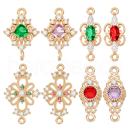 AHADERMAKER 16Pcs 8 Styles Brass Micro Pave Cubic Zirconia Connector Charms GLAA-GA0001-78-1