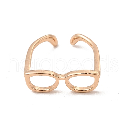 Brass Glasses Frame Open Cuff Ring for Women X-RJEW-F140-140KCG-1