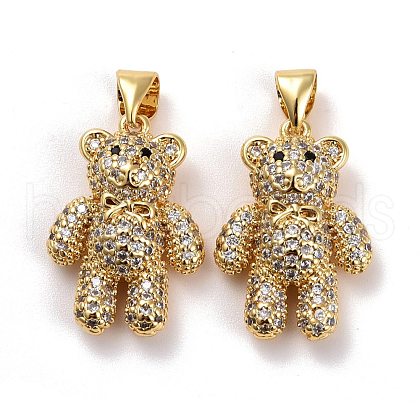 Brass Micro Pave Clear Cubic Zirconia Pendants KK-K258-15G-RS-1