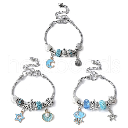 3Pcs 3 Styles Ocaen Theme European Beads Charm Bracelet Set for Women BJEW-JB11587-1