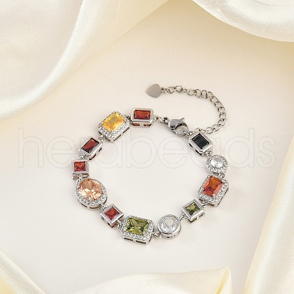 Brass Micro Pave Clear Cubic Zirconia Bracelets for Women BJEW-M047-04P-1
