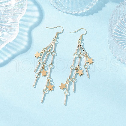 Brass Bar Link Chain with Star Dangel Earrings EJEW-JE06458-01-1
