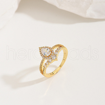 Brass Micro Pave Cubic Zirconia Double Layer Finger Rings IQ6889-3-1