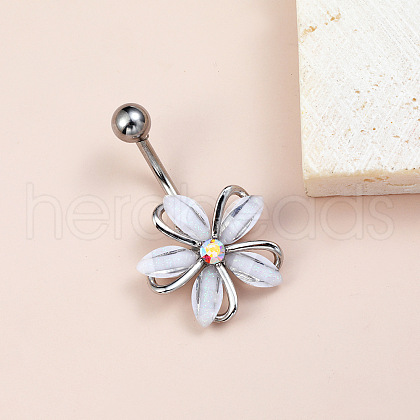 Flower Brass Cubic Zirconia Curved Barbell Belly Rings FS-WG56D26-02-1
