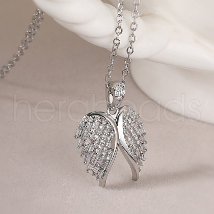 Brass Micro Pave Clear Cubic Zirconia Pendant Necklaces NJEW-Z088-02P-1