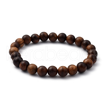 Unisex Natural Wood Beaded Stretch Bracelets BJEW-JB05463-03-1