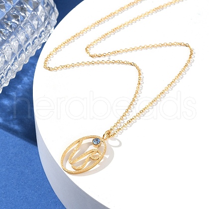 304 Stainless Steel Cubic Zirconia Twelve Constellations Runes Pendant Cable Chain Necklaces for Women NJEW-B121-02G-10-1