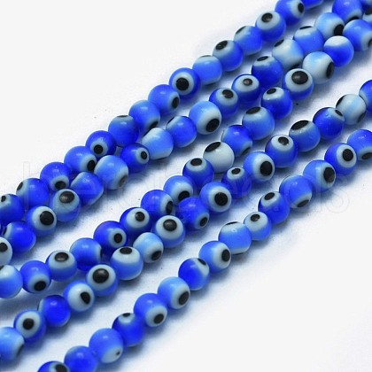 Handmade Evil Eye Lampwork Round Bead Strands X-LAMP-L055-4mm-15-1