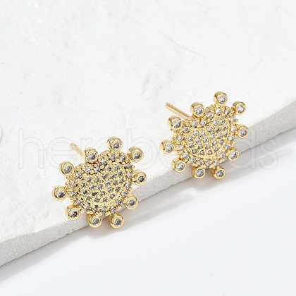 Brass Micro Pave Clear Cubic Zirconia Stud Earrings EJEW-H154-05G-1