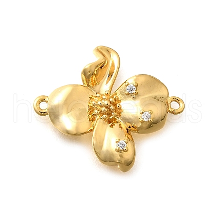Brass Clear Cubic Zirconia Flower Connector Charms KK-B131-06G-1