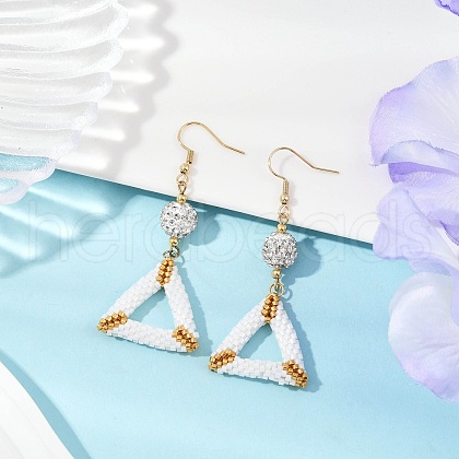 Handmade Glass Seed Beads Triangle Dangle Earrings EJEW-MZ00467-01-1