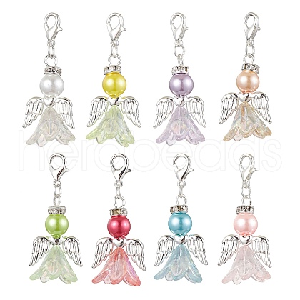 8Pcs 8 Colors Wedding Season Angel Glass Pearl & Acrylic Pendant Decorations HJEW-JM01916-1
