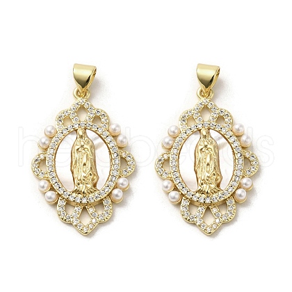 Brass Pave Shell Pendants KK-I708-16K-G-1