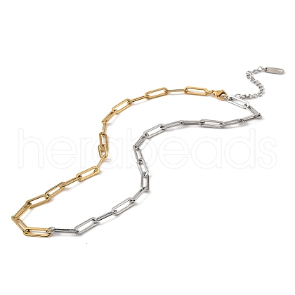 304 Stainless Steel Paperclip Chain Necklaces for Women STAS-Z101-05GP-1