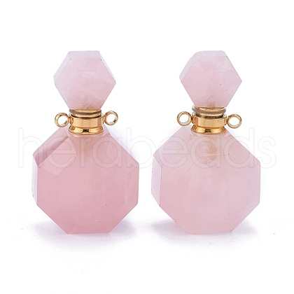 Faceted Natural Rose Quartz Openable Perfume Bottle Pendants G-I287-06G-B-1