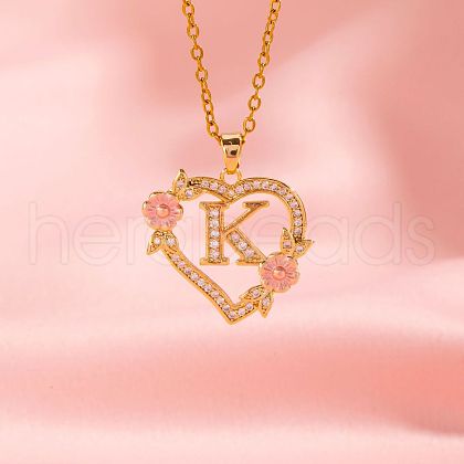 Brass Crystal Rhinestone Hollow Rose Heart with Letter Pendant Necklaces for Women WGC1928-11-1