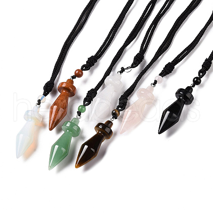 Gemstone Bullet Pendant Necklace with Nylon Cord for Women G-A210-03-1