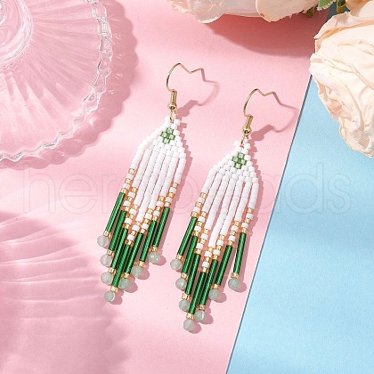 304 Stainless Steel Seed Bead Glass Tassel Dangle Earrings EJEW-MZ00432-04-1