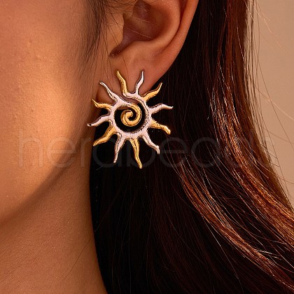 304 Stainless Steel Two Tone Stud Earrings EJEW-R031-01GP-1