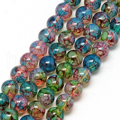 Baking Painted Glass Beads Strands X-DGLA-Q023-8mm-DB70-1