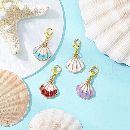 Alloy Enamel Shell Shape Pendant Decorations HJEW-JM03252-1