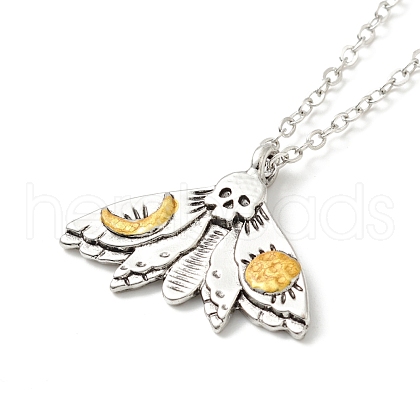 Enamel Skull Moth with Moon Pendant Necklace NJEW-G056-09AS-1