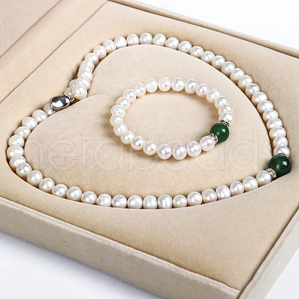 Mother's Day Jewellery Natural Freshwater Pearl Chrysoprase Beaded Necklace & Bracelets Sets for Women WGE4EAE-41-1