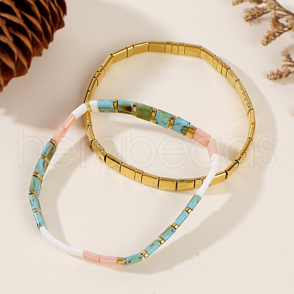 2Pcs 2 Styles Fashionable Japanese Tila Glass Seed Beads Stretch Nracelets for Women XJ9404-2-1