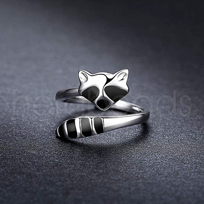 Raccoon 925 Sterling Silver Enamel Adjustable Cuff Rings for Women FS-WGC41E1-01-1